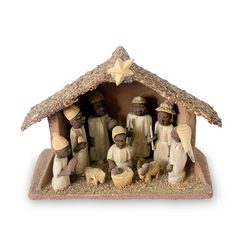 Ensemble de crèche religieux en bois fabriqué à la main