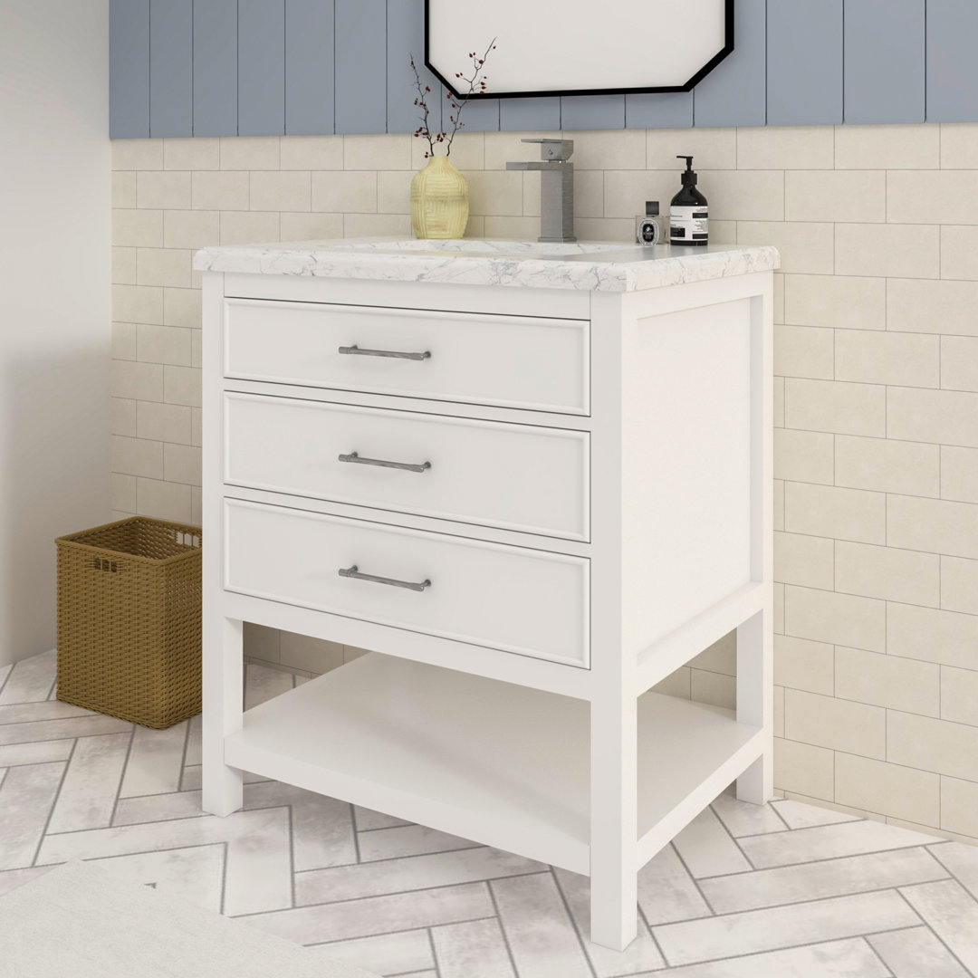 Nilles 30" Single Sink Freestanding Bathroom Vanity with White Carrara Marble Top Beachcrest Home™ Base 