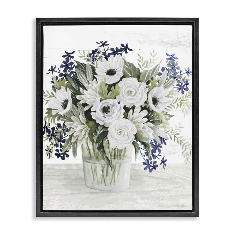 Vase anémone mixte, H 17 po x l 21 po, Cadre flottant noir de jais