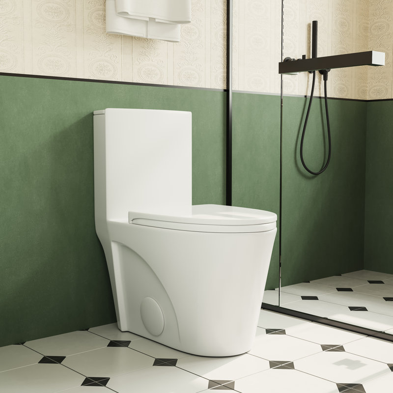 Bothwa Home 30.3"H Antimicrobial Ceramic 1.1/1.6 GPF Elongated Comfort Height Floor Mounted One-Piece Toilet, Soft Seat Close, Stain Resistant, Scratch Resistant, Leak Resistant