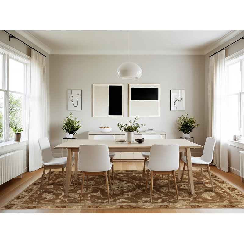 Machine Washable Art Deco Brown Area Rug, Rectangle 7' x 10'
