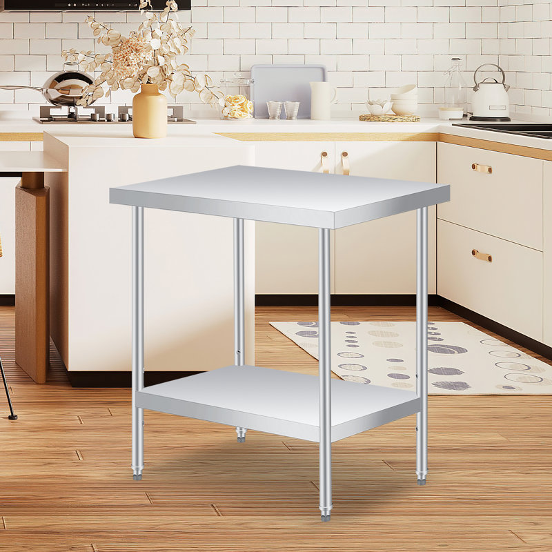 Table de travail réglable en acier inoxydable à tablette réglable, table de préparation commerciale robuste 24 po x 24 po, capacité de 660 lb, table de service en métal facile à nettoyer pour la cuisine, le restaurant, le bureau et le garage