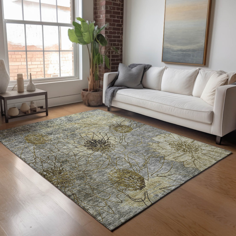 Machine Washable Indoor/Outdoor Leavittsburg ACN2235 Floral Rug, Rectangle 2'6" x 3'10"
