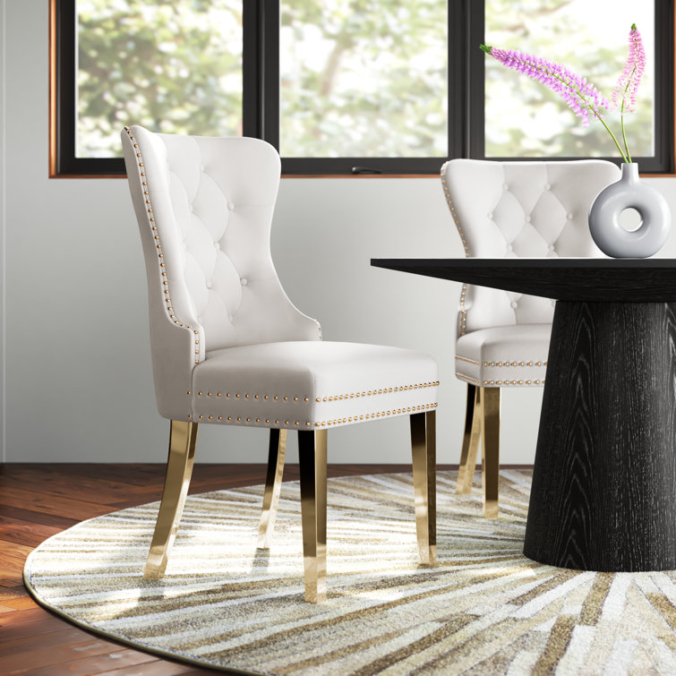 Kcc Tufted Dining Chair With Ring Gold Chairs KCC Velvet Dining