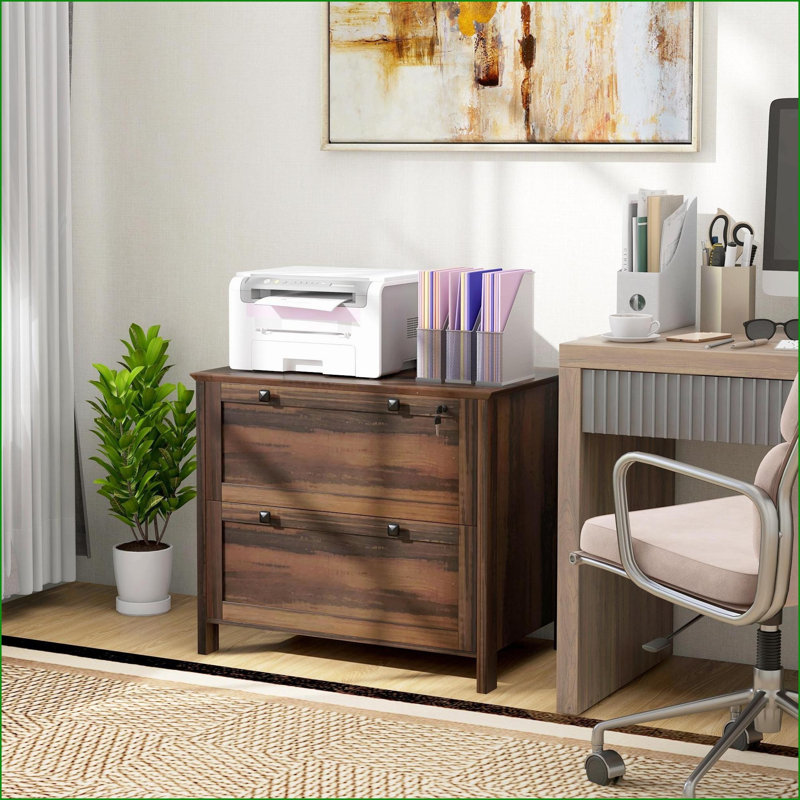 File Cabinets: 2-Drawer Lateral Lockable with Adjustable Bar for Letter/A4/Legal, Walnut Brown | Modern | Office
