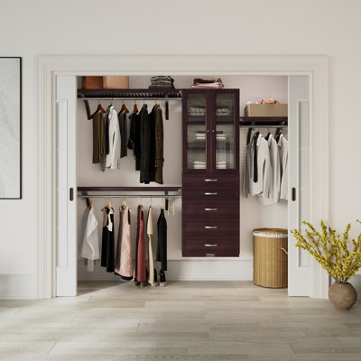 Système d'organisation en bois massif avec 5 tiroirs et portes en verre John Louis Home