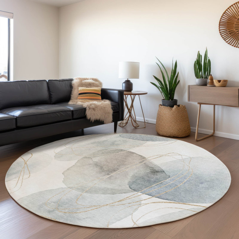 Alfonzo Washable Abstract Indoor / Outdoor Rug, Round 8'