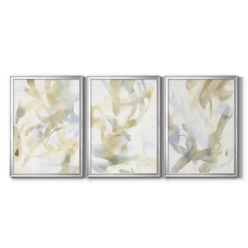 ABSTRACT Series CMIV - Toile tendue avec châssis sur mesure - 3 pièces, Argent argent, H 27 po x l 39 po