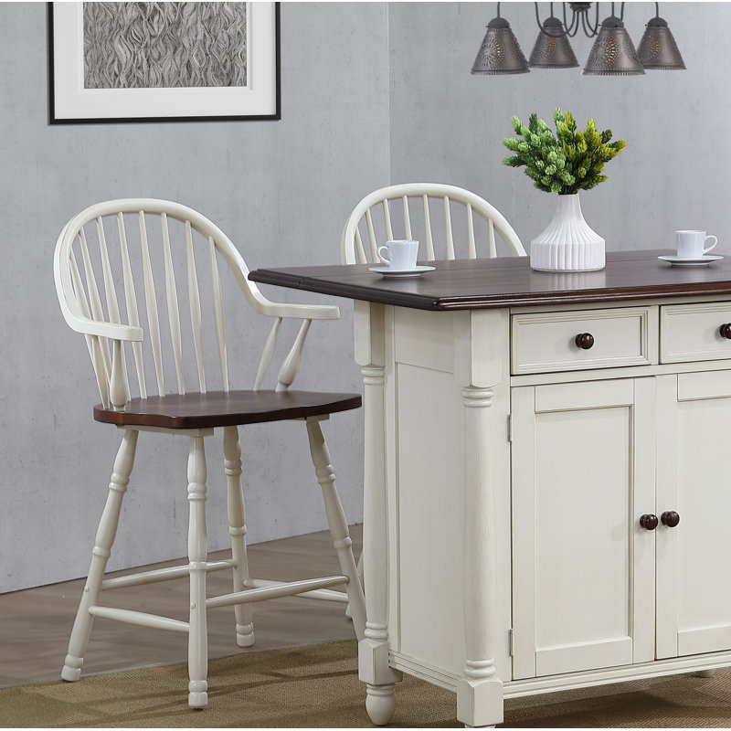 Tabouret de comptoir 24 po Chaggai, Blanc antique, Brun châtaigne