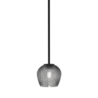 Fausley Stem Hung Mini Pendant Shown In Matte Black Finish With 6" Smoke Textured Glass