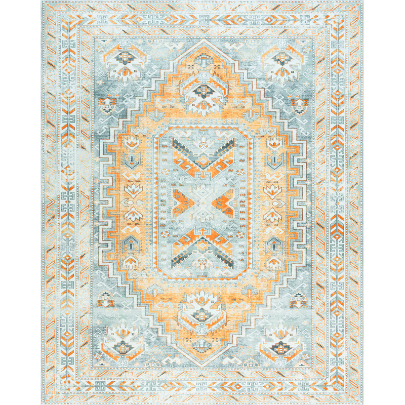 Minyon Persian Non-Slip Backing Indoor Area Rug - Gray & Orange, Rectangle 7'5'' x 9'11''