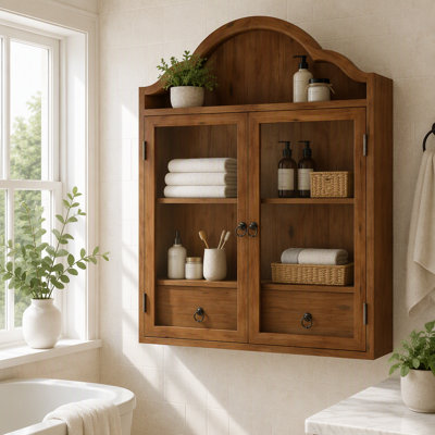 Solid Wood Wall Cabinet with Elegant Wave