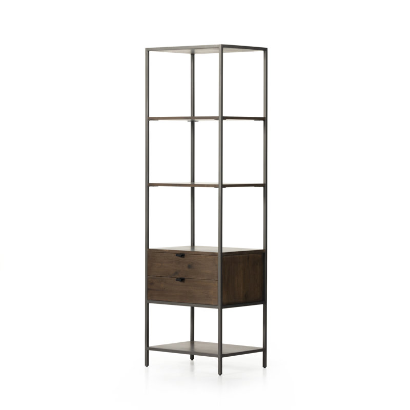 Trey Aasmin Bookshelf - Black Wash Poplar, Natural Iron
