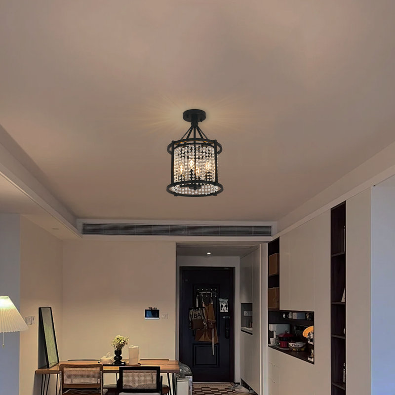 4-Light Black Crystal Semi-Flush Mount Ceiling Light