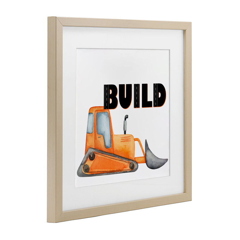 «Build with Orange Bulldozer», reproduction d'art sous verre, conception de Kim Allen, H 16 po x l 16 po