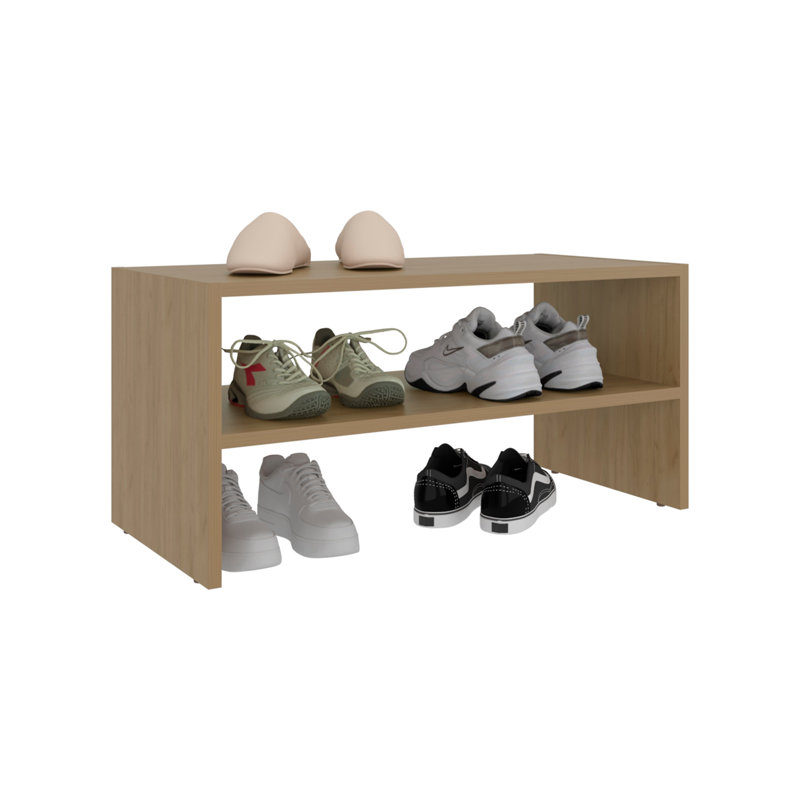 Silpa Small Shoe Rack With Three Open Shelves, Compact Modern Shoe Organizer For Entryway Or Closet, 23.6” Wide, Beige Wood