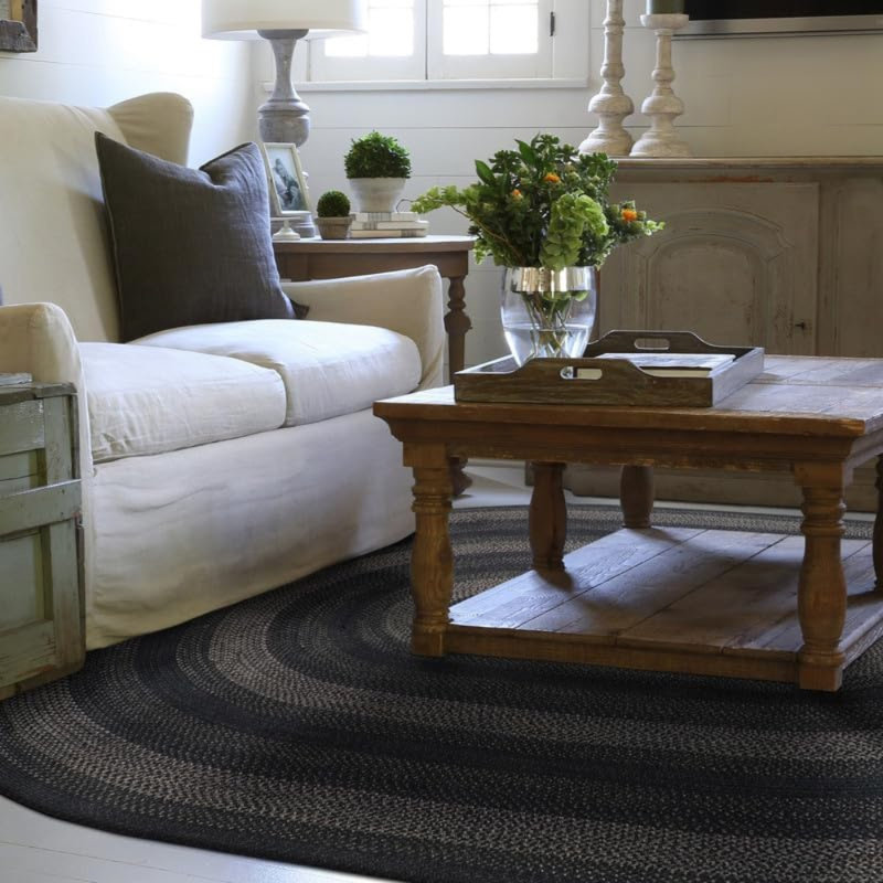 Cristene Braided Jute Reversible Black/Gray Rug, Oval 6' x 9'