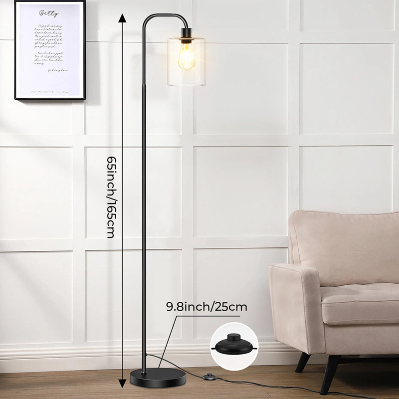 Industrial Arched Floor Lamp with Glass Shade and LED Bulb Tall Standling Lamp