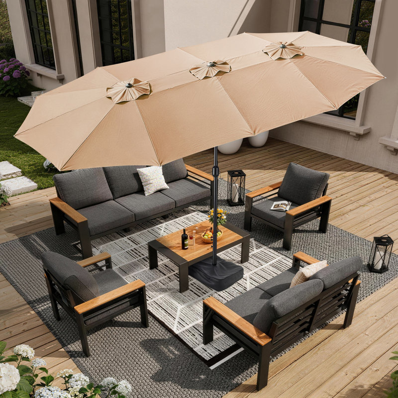 Parasol de marché rectangulaire à DEL 15 pi avec base incluse, Beige