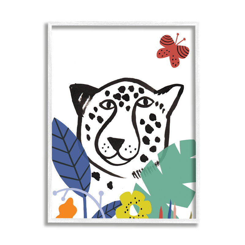 «Leopard Flower Foliage Jungle Cat Safari Portrait», estampe numérique sur toile blanche, art texturé par Abi Hall