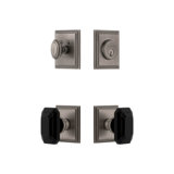 Carre Square Rosette Complete Entry Set with Single Cylinder Deadbolt and Baguette Black Crystal Knob