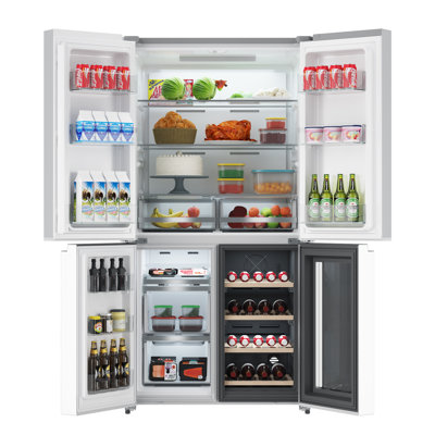 21 Cu.Ft Capacity French Door Fridge with Wine Cabinet, 4-Door Large French Refrigerator Frost-Free Cooling Stainless Steel Refrigerators for Home