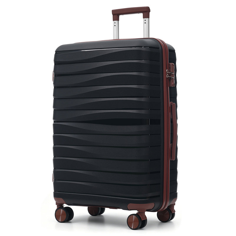 Ensemble de valises de voyage en PP de qualité supérieure, ensemble de valise à verrou TSA 3 pièces avec des tailles de 20, 24 et 28 pouces avec roues pivotantes à 360 °, noir et brun