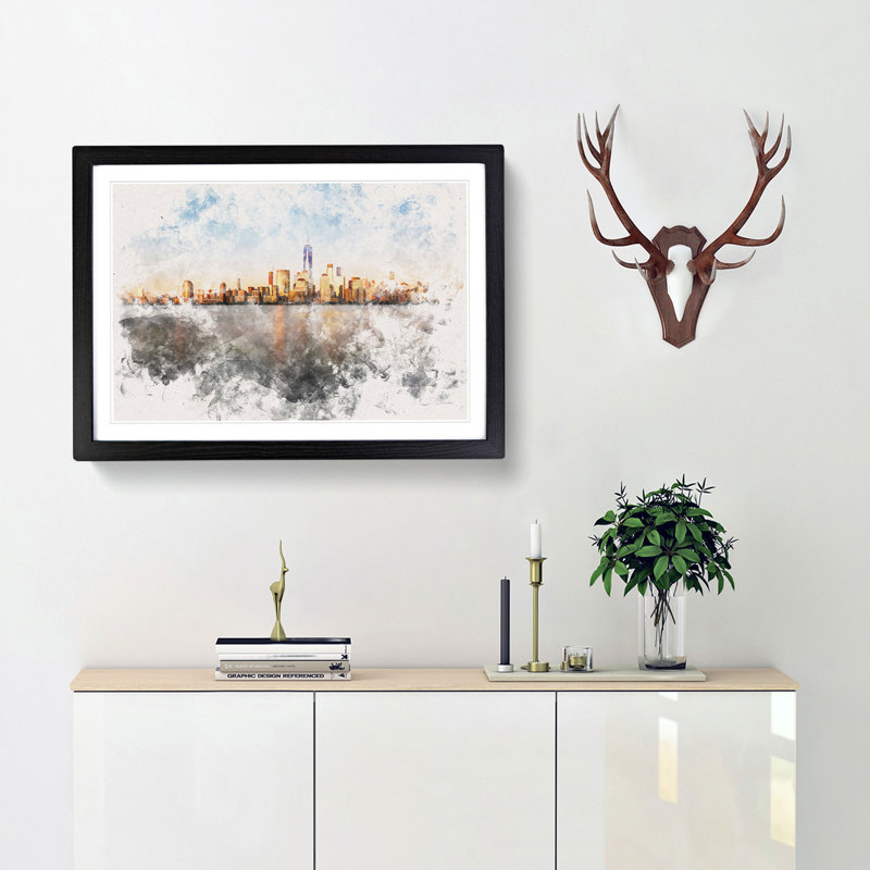 The New York Skyline - Picture Frame Painting Print, 62cm H x 87cm W x 2cm D, Black Framed