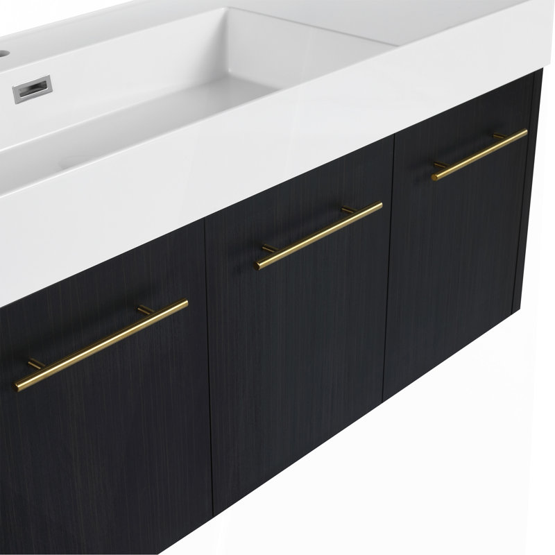 Meuble-lavabo mural 48 po avec lavabo et support de rangement, cuve gauche en résine à bords épais