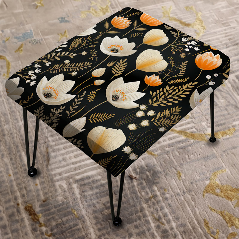 Rustic Enchanted White Floral Cascade - Floral Rectangle Ottoman