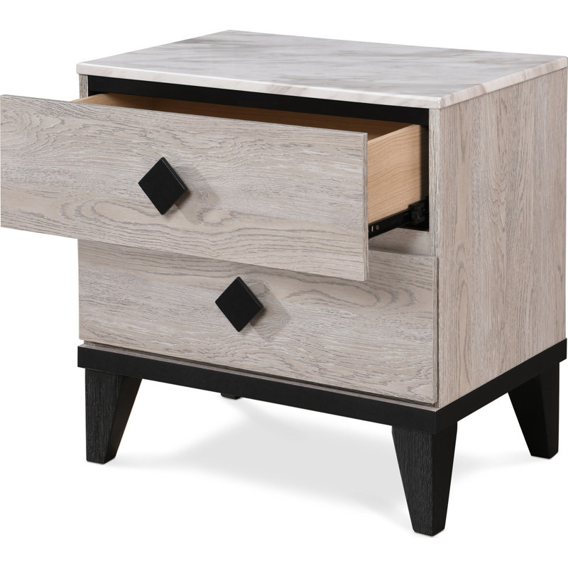 Micah Beige 2-Drawer Nightstand with Marble Print Top