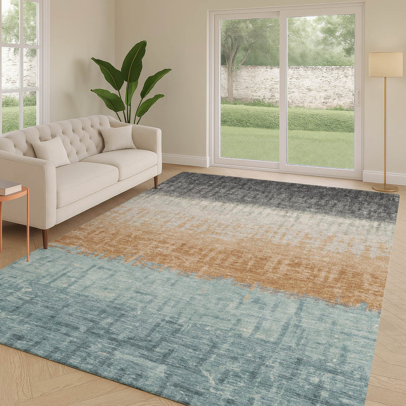 Machine Washable Indoor/Outdoor Chantille ACN2752 Striped Rug, Graphite, 8' x 10'