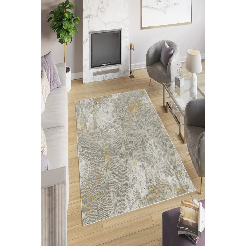 Tapis gris élégant (4 x 6 pi), 100% polyester, 650 g / m² | Hauteur des poils: 0,2 po, impression numérique, antibactérien, écologique, antidérapant à pois en PVC | Lavable à la machine, parfait pour le salon et la chambre à coucher