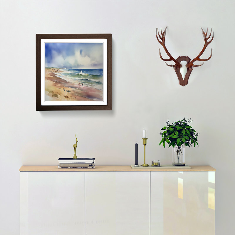 Beach Watercolour No.6 - Framed Print, Walnut