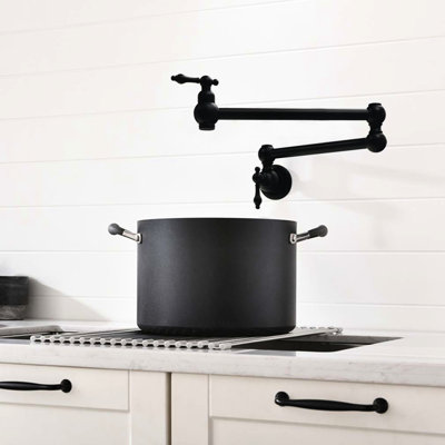 Robinet remplisseur mural noir mat, bras articulés doubles, Scratch, rouille, laiton 100% pour une utilisation à long terme, dévoilement articulé