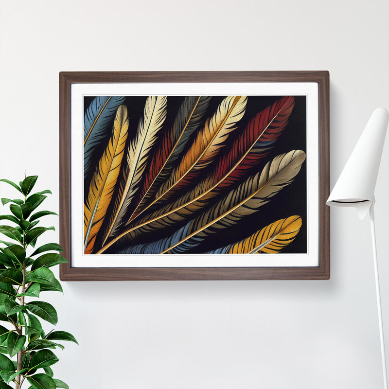 Divine Bird Feathers 1 Piece Single Picture Frame Wall Art, 34cm H x 46cm W x 2cm D, Walnut