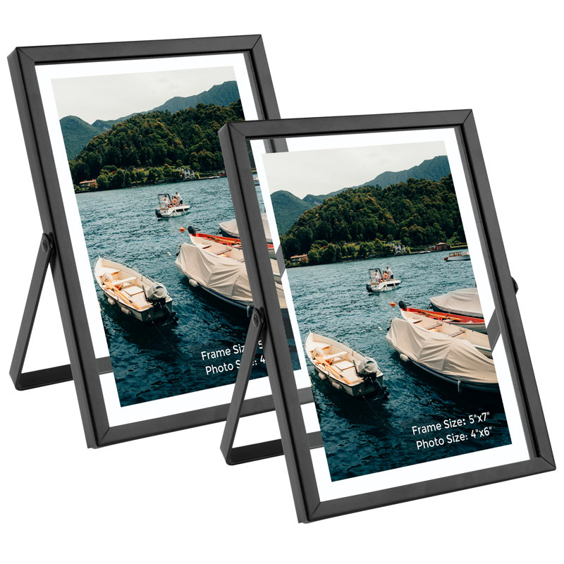 Floating Metal Frame with Real Glass, Black, 5" x 7"