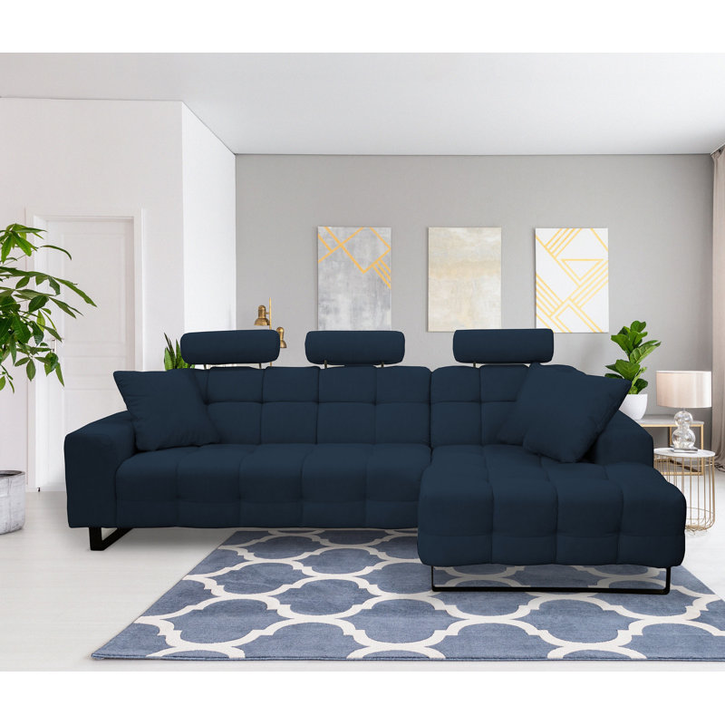 4 Seater Corner Sofa, Blue, Right Hand Facing