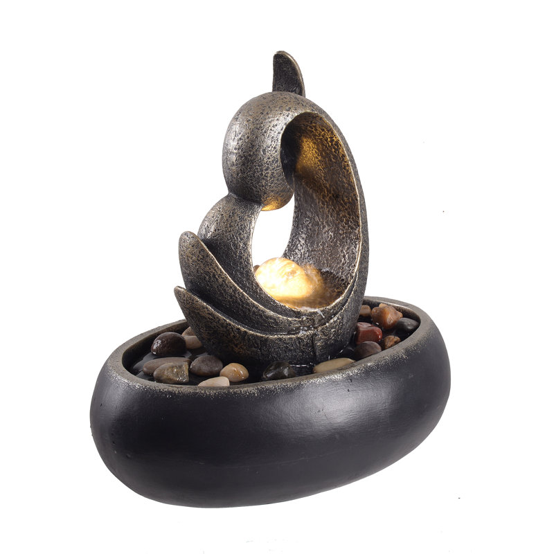 Charcoal Polyresin Tabletop Fountain with LED Light