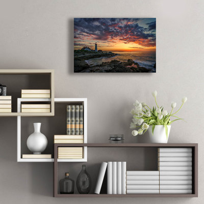 Art mural en verre Highland Dunes «Spring Dawn Portland Head Light» par Rick Berk