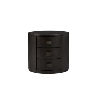 Table de chevet ovale 3 tiroirs, finition en placage d'eucalyptus moderne, bois massif noir +, tiroir à fermeture silencieuse et silencieuse, plateau doublé en feutre pour bijoux, charge, profondeur 28 po, largeur 18 po, hauteur 26 po, élégance 79,5 lb