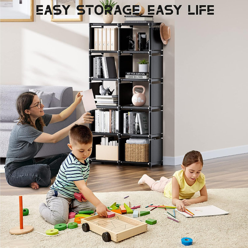 12 Cube Storage Organizer, DIY Bookcase, Metal Bookshelf,Tall Book Case For Bedroom, Living Room,Office,Closet ,Black Cubicle Rack