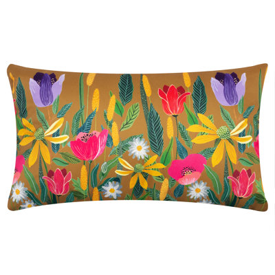 Indoor / Outdoor Floral Rectangular Lumbar Cushion with Filling