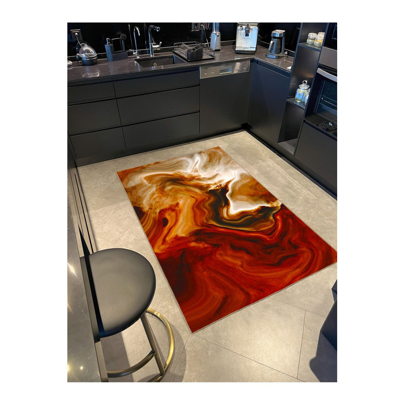 Tapis décoratif lavable à motif orange, Tapis de couloir 4 pi 11 po x 9 pi 10 po inclus