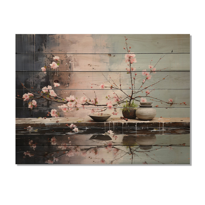 Asian Art Zen Garden II, reproduction sur bois naturel, H 24 po x l 32 po x P 0,78 po