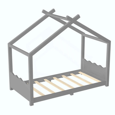 Lit de maison avec lattes de soutien, cadre de lit de maison en bois massif pour enfants, pas de sommier tapissier et structure d'ouverture