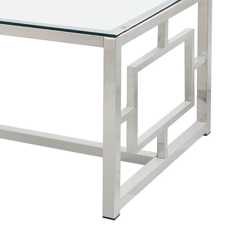 Table basse rectangulaire avec plateau en verre nickel, Argent