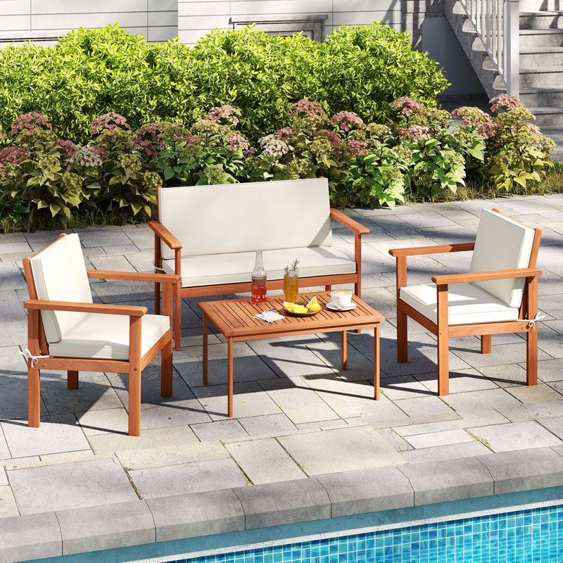 Ensemble de 4 chaises de patio en bois d'acacia avec table, 4 pièces