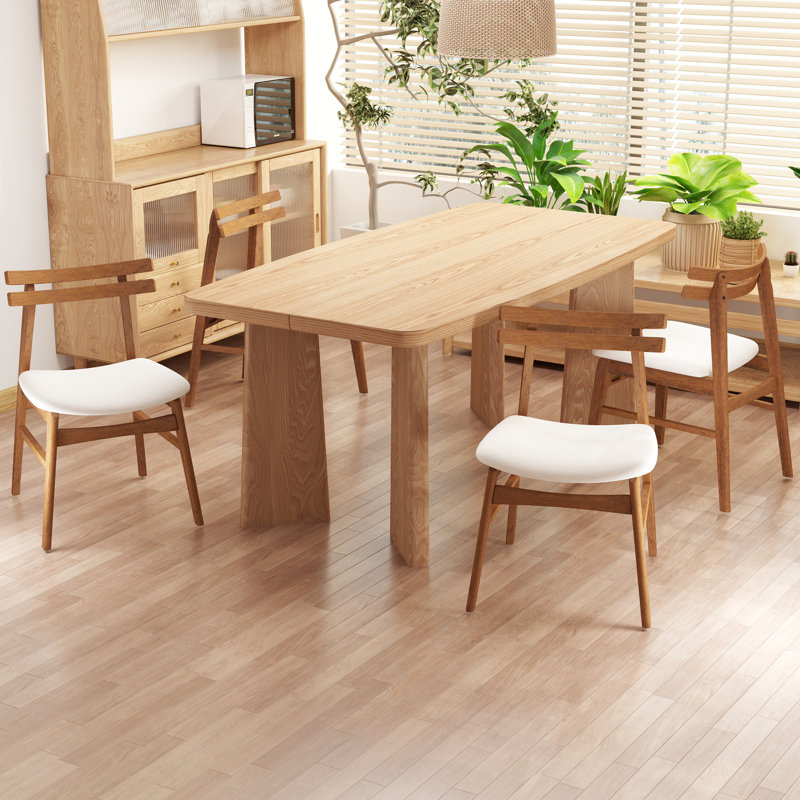 Modern Rectangular Dining Set With Upholstered Chairs With Backrest For Kitchen, Living Room, Dining Room, Tan, Beige/Brown