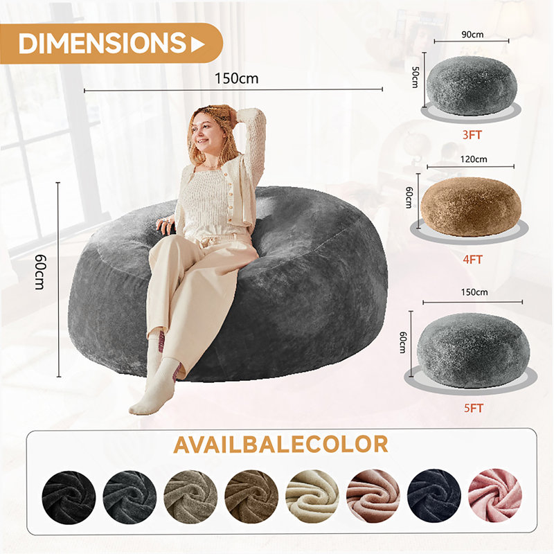 6FT Bean Bag Chair, Memory Foam Filling, Adult And Teen Bean Bag Chair, Soft Sofa With Removable Flannel Cover, Round Sofa For Living Room, Bedroom, College Dorm.